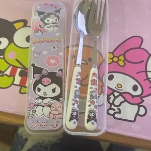 NWT 3pc Kuromi Kids Cutlery Set - purple and White